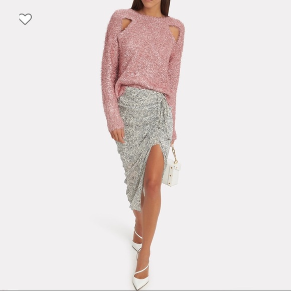 NWT Alice McCall Sweater Pink Rose Gold Metallic Eyelash Knit Cut Out Crewneck - Picture 1 of 11